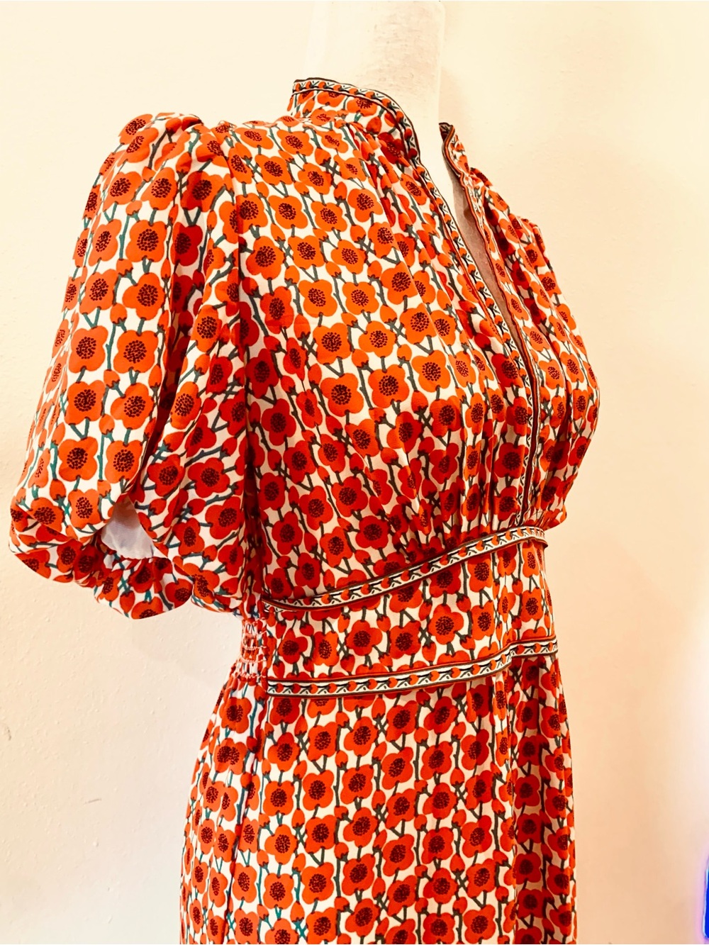Max Studio Puff Sleeve Tiered Maxi Dress Poppy Floral Print Size Small - Picture 8 of 15
